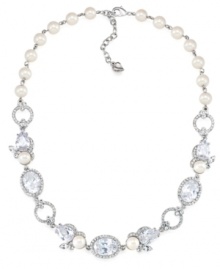 The epitome of elegance. Imitation pearls combine with sparkling glass accents on this exquisitely crafted necklace from Carolee. Set in silver tone mixed metal. Approximate length: 17 inches + 2-inch extender. The epitome of elegance. Imitation pearls combine with sparkling glass accents on this exquisitely crafted necklace from Carolee. Set in silver tone mixed metal. Approximate length: 17 inches + 2-inch extender.