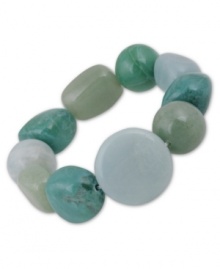 Shades of green. Avalonia Road's chic stretch bracelet features stones from Brasil, including howlite (42 ct. t.w.), aventurine (40 ct. t.w.) and amazonite (16 ct. t.w.). Approximate diameter: 3 inches. Approximate length: 6 inches. Shades of green. Avalonia Road's chic stretch bracelet features stones from Brasil, including howlite (42 ct. t.w.), aventurine (40 ct. t.w.) and amazonite (16 ct. t.w.). Approximate diameter: 3 inches. Approximate length: 6 inches.