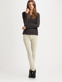 Inspired by a beloved American style, these slim corduroy pants have a decidedly denim state of mind.Button closureZip flyBelt loopsFive-pocket styleMetal rivet detailsInseam, about 30Rise, about 873% cotton/27% elastaneMachine washMade in USA of imported fabric Model shown is 5'10 (177cm) wearing US size 4. Inspired by a beloved American style, these slim corduroy pants have a decidedly denim state of mind.Button closureZip flyBelt loopsFive-pocket styleMetal rivet detailsInseam, about 30Rise, about 873% cotton/27% elastaneMachine washMade in USA of imported fabric Model shown is 5'10 (177cm) wearing US size 4.