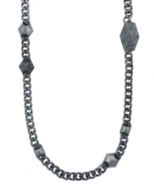 The shape of things to come. Vince Camuto's station necklace takes a trendy turn with unique geometric detailing. Crafted in hematite tone mixed metal, it's embellished with clear crystal accents. Approximate length: 30 inches. The shape of things to come. Vince Camuto's station necklace takes a trendy turn with unique geometric detailing. Crafted in hematite tone mixed metal, it's embellished with clear crystal accents. Approximate length: 30 inches.