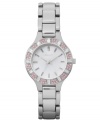 Add some shimmering heat to your style with this hot pink crystal-accented watch from DKNY.