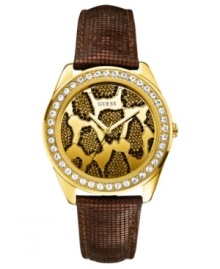 Hear the call of the wild with this fiercely designed leather watch from GUESS. Hear the call of the wild with this fiercely designed leather watch from GUESS.