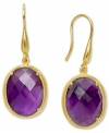 Adorn yourself with the season's hottest hues: jewel tones! These eye-catching earrings feature two faceted, oval-cut amethyst drops (17-1/10 ct. t.w.) in an 18k gold over sterling silver setting. Approximate drop: 1-1/2 inches.
