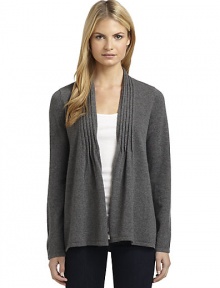 THE LOOKKnit constructionPinktucked detailingOpen frontTHE FITAbout 28 from shoulder to hemTHE MATERIALCashmereCARE & ORIGINDry cleanImportedModel shown is 5'9 (175cm) wearing US size Small. THE LOOKKnit constructionPinktucked detailingOpen frontTHE FITAbout 28 from shoulder to hemTHE MATERIALCashmereCARE & ORIGINDry cleanImportedModel shown is 5'9 (175cm) wearing US size Small.