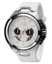 Structured and stylish, this multi-functional watch from AX Armani Exchange makes a sleek update to the sports watch. Structured and stylish, this multi-functional watch from AX Armani Exchange makes a sleek update to the sports watch.