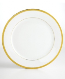 Add the warm glow of gold to your formal table with the classic style of the Charter Club Grand Buffet Gold collection. Fine china dinner plates shine beautifully with a wide outer band of gold enhanced by a delicately detailed scroll pattern. Add the warm glow of gold to your formal table with the classic style of the Charter Club Grand Buffet Gold collection. Fine china dinner plates shine beautifully with a wide outer band of gold enhanced by a delicately detailed scroll pattern.
