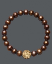 A traditional design receives a sparkling touch. Cultured freshwater pearls (8-9 mm) in shimmery brown hues adorn this chic stretch bracelet, while a gold crystal fireball adds extra glamour. Approximate diameter: 3-1/2 inches. A traditional design receives a sparkling touch. Cultured freshwater pearls (8-9 mm) in shimmery brown hues adorn this chic stretch bracelet, while a gold crystal fireball adds extra glamour. Approximate diameter: 3-1/2 inches.