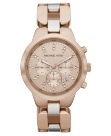 Subtle silver accents complement the allover rosy tone of this Michael Kors watch. Subtle silver accents complement the allover rosy tone of this Michael Kors watch.