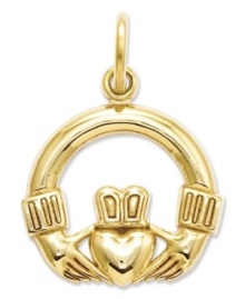 A touch of Celtic inspiration. This symbolic Claddagh charm is crafted in polished 14k gold with a pretty cut-out design. Chain not included. Approximate length: 3/4 inch. Approximate width: 3/5 inch. A touch of Celtic inspiration. This symbolic Claddagh charm is crafted in polished 14k gold with a pretty cut-out design. Chain not included. Approximate length: 3/4 inch. Approximate width: 3/5 inch.