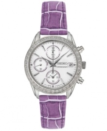 A burst of vibrant color adds extra glitz to this shimmering timepiece from Seiko. A burst of vibrant color adds extra glitz to this shimmering timepiece from Seiko.
