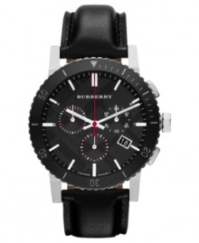 The timeless pairing of black and silver exudes style on this chronograph timepiece from Burberry. The timeless pairing of black and silver exudes style on this chronograph timepiece from Burberry.