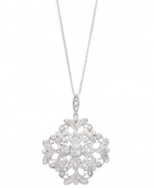 Elaborate and exquisite. Eliot Danori's ornate Autumn Array cubic zirconia pendant necklace (1/2 ct. t.w.) is gorgeous and glittering no matter what he season. Adorned with sparkling crystals, it's set in silver tone mixed metal. Approximate length: 16 inches + 2-inch extender. Approximate drop: 1-1/2 inches. Elaborate and exquisite. Eliot Danori's ornate Autumn Array cubic zirconia pendant necklace (1/2 ct. t.w.) is gorgeous and glittering no matter what he season. Adorned with sparkling crystals, it's set in silver tone mixed metal. Approximate length: 16 inches + 2-inch extender. Approximate drop: 1-1/2 inches.