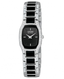 Dress your wrist in divine luster with this boldly contrasting watch from Citizen. Dress your wrist in divine luster with this boldly contrasting watch from Citizen.