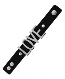 You'll fall for BCBGeneration's playfully romantic bracelet with Love lettering in imitation rhodium-plated mixed metal. Features a snap closure. Approximate length: 8-1/2 inches. You'll fall for BCBGeneration's playfully romantic bracelet with Love lettering in imitation rhodium-plated mixed metal. Features a snap closure. Approximate length: 8-1/2 inches.