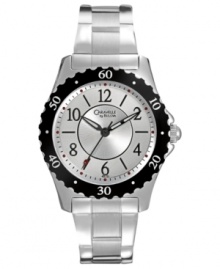 Steal some style from the guys with this sporty silver tone watch from Caravelle by Bulova. Steal some style from the guys with this sporty silver tone watch from Caravelle by Bulova.