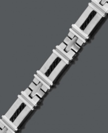 Add modern style to your look. Men's bracelet features a chic cable link set in stainless steel and black ion-plated stainless steel. Approximate length: 8-1/2 inches. Add modern style to your look. Men's bracelet features a chic cable link set in stainless steel and black ion-plated stainless steel. Approximate length: 8-1/2 inches.