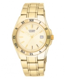 Set the standard for excellence with this golden watch by Citizen.