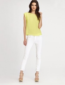 Irresistibly feminine silk boatneck has gathered cap sleeves and an emphasized hi-low hem. BoatneckGathered cap sleevesHi-low hem hits below the hipsSilkDry cleanImportedModel shown is 5'10 (177cm) wearing US size Small.
