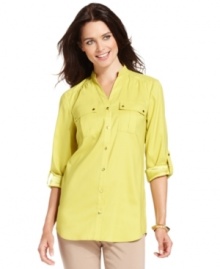 JM Collection's breezy button-down shirt is an effortless must-have for summer and fall. JM Collection's breezy button-down shirt is an effortless must-have for summer and fall.