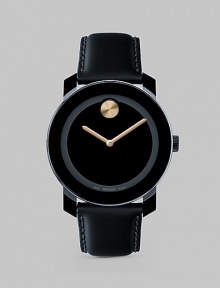 A sleek and modern timepiece designed with a minimalist tonal style, goldtone accents and Swiss quartz precision. Round bezel Quartz movement Water resistant to 3 ATM Stainless steel/composite case: 42mm (1.65) Leather strap Imported A sleek and modern timepiece designed with a minimalist tonal style, goldtone accents and Swiss quartz precision. Round bezel Quartz movement Water resistant to 3 ATM Stainless steel/composite case: 42mm (1.65) Leather strap Imported