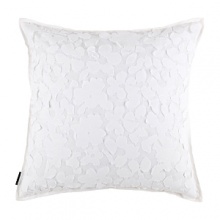 Fanciful floral appliqués, tulle and smooth cotton sateen distinguish this pure white pillow with an impressionistic textural contrast to the linear pleats of the Belgravia duvet set. Edges trimmed in white flat piping. Reverses to solid white cotton sateen. Fanciful floral appliqués, tulle and smooth cotton sateen distinguish this pure white pillow with an impressionistic textural contrast to the linear pleats of the Belgravia duvet set. Edges trimmed in white flat piping. Reverses to solid white cotton sateen.