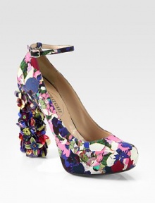 A blooming floral print amplifies this satin platform design, with a paillette embellished heel for stylish dimension. Paillette-covered heel, 5 (125mm)Hidden platform, 1 (25mm)Compares to a 4 heel (100mm)Crepe-back satin upperRemovable adjustable ankle strapLeather lining and solePadded insoleMade in Italy A blooming floral print amplifies this satin platform design, with a paillette embellished heel for stylish dimension. Paillette-covered heel, 5 (125mm)Hidden platform, 1 (25mm)Compares to a 4 heel (100mm)Crepe-back satin upperRemovable adjustable ankle strapLeather lining and solePadded insoleMade in Italy