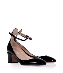 With their flawless black patent leather and sweet rounded toe, Valentinos modern cut chunky heel pumps count as a wear-everywhere must - Rounded toe, buckled ankle strap, low-cut sides, blocky heel - Pair with everything from feminine cocktail dresses to sleek ankle trousers With their flawless black patent leather and sweet rounded toe, Valentinos modern cut chunky heel pumps count as a wear-everywhere must - Rounded toe, buckled ankle strap, low-cut sides, blocky heel - Pair with everything from feminine cocktail dresses to sleek ankle trousers
