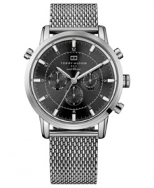 An industrial-inspired mesh bracelet adds toughness to this Tommy Hilfiger watch. An industrial-inspired mesh bracelet adds toughness to this Tommy Hilfiger watch.