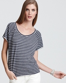 A back neon-trimmed zipper amps up this classic striped tee from Vintage Havana. A back neon-trimmed zipper amps up this classic striped tee from Vintage Havana.