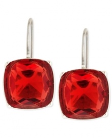 Look resplendent in red. This pair of drop earrings from Nine West is crafted from silver-tone mixed metal. The red stones add a vibrant pop. Approximate drop: 1/2 inch. Look resplendent in red. This pair of drop earrings from Nine West is crafted from silver-tone mixed metal. The red stones add a vibrant pop. Approximate drop: 1/2 inch.