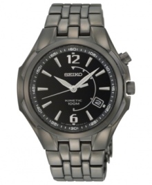 Go your own way: your own motion powers this Kinetic Seiko watch in black steel. Go your own way: your own motion powers this Kinetic Seiko watch in black steel.