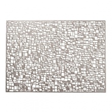 Cubic takes pressed vinyl to the next stage, with stencil-like lace of open and closed irregular rectangles.