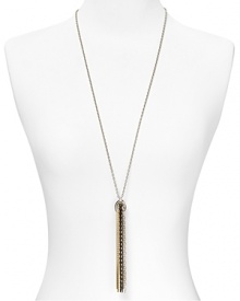 Channel the metallic trend with this tassel necklace from T Tahari. Embellished with gold, silver and hematite links, this attention grabbing style is a surprisingly versatile jewel box addition. Channel the metallic trend with this tassel necklace from T Tahari. Embellished with gold, silver and hematite links, this attention grabbing style is a surprisingly versatile jewel box addition.