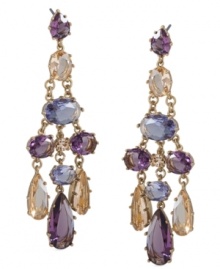Chic combination. A pretty palette of amethyst, indigo and champagne hues join together on these elegant chandelier earrings from Carolee. Crafted in gold tone mixed metal, they're an alluring addition for your fall wardrobe. Approximate drop: 3 inches. Chic combination. A pretty palette of amethyst, indigo and champagne hues join together on these elegant chandelier earrings from Carolee. Crafted in gold tone mixed metal, they're an alluring addition for your fall wardrobe. Approximate drop: 3 inches.