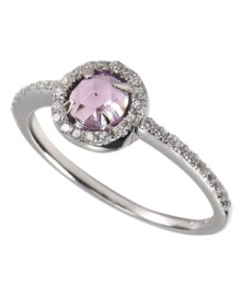 Pretty in pink. This stunning ring by CRISLU features an amethyst-colored, faceted cubic zirconia (5/8 ct. t.w.) accented by sparkling clear cubic zirconias. Set in platinum over sterling silver. Nickel-free for sensitive skin. Size 6, 7, and 8. Pretty in pink. This stunning ring by CRISLU features an amethyst-colored, faceted cubic zirconia (5/8 ct. t.w.) accented by sparkling clear cubic zirconias. Set in platinum over sterling silver. Nickel-free for sensitive skin. Size 6, 7, and 8.