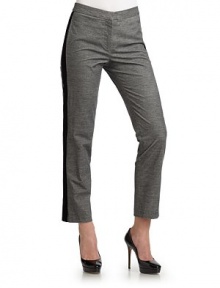 THE LOOKNarrow waistband with hook-and-eye and interior button closureZip flySide seam pocketsContrast side panelsCropped silhouetteTHE FITRise, about 10Inseam, about 29THE MATERIALVirgin woolCARE & ORIGINDry cleanImportedModel shown is 5'10 (177cm) wearing US size 4. THE LOOKNarrow waistband with hook-and-eye and interior button closureZip flySide seam pocketsContrast side panelsCropped silhouetteTHE FITRise, about 10Inseam, about 29THE MATERIALVirgin woolCARE & ORIGINDry cleanImportedModel shown is 5'10 (177cm) wearing US size 4.