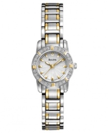 Stunning diamonds and gold tones add instant appeal to this stunning Dress watch by Bulova. Stunning diamonds and gold tones add instant appeal to this stunning Dress watch by Bulova.