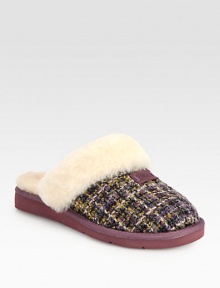 Fully lined with plush shearling, this luxe staple rendered in classic tweed channels preppy vibes. Tweed upper with shearling trimShearling liningRubber solePadded insoleImported Fully lined with plush shearling, this luxe staple rendered in classic tweed channels preppy vibes. Tweed upper with shearling trimShearling liningRubber solePadded insoleImported