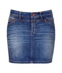 Add a stylish kick to your casual staples with this chic denim mini-skirt from Closed - Flat front with belt loops, off-seam slant pockets, back patch pockets, mini-length, slightly distressed denim - Wear with an oversized tee, a boyfriend blazer, and high heel pumps Add a stylish kick to your casual staples with this chic denim mini-skirt from Closed - Flat front with belt loops, off-seam slant pockets, back patch pockets, mini-length, slightly distressed denim - Wear with an oversized tee, a boyfriend blazer, and high heel pumps