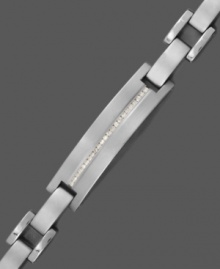 Smooth sophistication and a hint of shine. This polished men's bracelet features a rectangular link design set in titanium with a stylish row of round-cut diamonds (1/2 ct. t.w.). Approximate length: 8-1/2 inches. Smooth sophistication and a hint of shine. This polished men's bracelet features a rectangular link design set in titanium with a stylish row of round-cut diamonds (1/2 ct. t.w.). Approximate length: 8-1/2 inches.