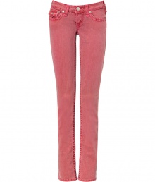 Colorful jeans are de rigueur this season, and True Religions red pants offer a chic twist on a summer staple - Faded, antique rinse has a look of well-worn cool - Low rise, with belt loops, zip fly and button closure - Flattering signature triangular flap pockets at rear and right hip - Straight, slim leg - Pair with t-shirts, button downs and silk blouses Colorful jeans are de rigueur this season, and True Religions red pants offer a chic twist on a summer staple - Faded, antique rinse has a look of well-worn cool - Low rise, with belt loops, zip fly and button closure - Flattering signature triangular flap pockets at rear and right hip - Straight, slim leg - Pair with t-shirts, button downs and silk blouses
