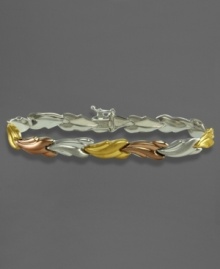 An elegant accessory with a natural twist. This beautiful leaf bracelet is crafted in 14k gold over sterling silver and sterling silver. Approximate length: 7-1/2 inches. An elegant accessory with a natural twist. This beautiful leaf bracelet is crafted in 14k gold over sterling silver and sterling silver. Approximate length: 7-1/2 inches.