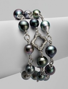 From the Midnight Pearl Collection. Blackened sterling silver cable & quatrefoil links are the prefect accent to these spectacular Tahitian pearls accented with brilliant diamonds. 11mm Tahitian pearlsDiamonds, .2 tcwBlackened sterling silverLength, about 7½Toggle closureImported 