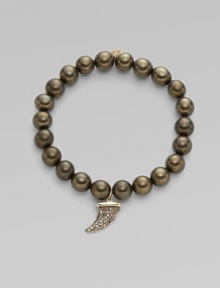 This pyrite beaded, stretch design is accented with a diamond embellished 14k gold and rhodium horn charm for a modern look. Pyrite beads14K goldDiamonds, .22 tcwLength, about 6¾Elastic slip-on styleMade in USA of imported materials This pyrite beaded, stretch design is accented with a diamond embellished 14k gold and rhodium horn charm for a modern look. Pyrite beads14K goldDiamonds, .22 tcwLength, about 6¾Elastic slip-on styleMade in USA of imported materials
