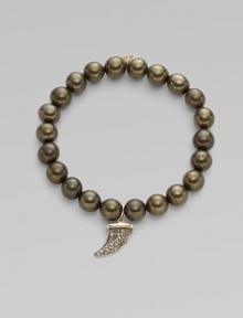 This pyrite beaded, stretch design is accented with a diamond embellished 14k gold and rhodium horn charm for a modern look. Pyrite beads14K goldDiamonds, .22 tcwLength, about 6¾Elastic slip-on styleMade in USA of imported materials