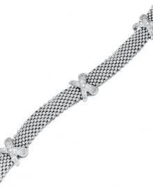 X marks the sport. Round-cut diamonds (1/3 ct. t.w.) decorate chic, X-shaped stations on this sterling silver mesh bracelet. Approximate length: 7-1/2 inches. X marks the sport. Round-cut diamonds (1/3 ct. t.w.) decorate chic, X-shaped stations on this sterling silver mesh bracelet. Approximate length: 7-1/2 inches.