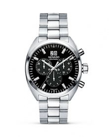 Men's heritage-inspired Datron™ bracelet chronograph in solid stainless steel with black dial detailed by applied stick markers, three timing subdials and Big Date display. Men's heritage-inspired Datron™ bracelet chronograph in solid stainless steel with black dial detailed by applied stick markers, three timing subdials and Big Date display.
