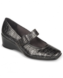 If croc-print is your thing. Then the Emma wedges by Life Stride are just the ticket for you. An adjustable strap across the vamp provides both style and comfort. If croc-print is your thing. Then the Emma wedges by Life Stride are just the ticket for you. An adjustable strap across the vamp provides both style and comfort.