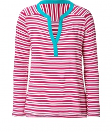 Take on the new season in effortless cool style in Ella Moss bright striped henley - Slit round neckline with turquoise green trim, tabbed long sleeves, contrast patterned yolk, slit sides, longer back - Fitted - Wear with ankle skinnies and bright leather flats Take on the new season in effortless cool style in Ella Moss bright striped henley - Slit round neckline with turquoise green trim, tabbed long sleeves, contrast patterned yolk, slit sides, longer back - Fitted - Wear with ankle skinnies and bright leather flats