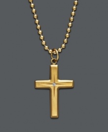 Faith-inspired style makes the perfect gift. Cross pendant features a yellow ion-plated stainless steel setting accented by a sparkling diamond at center. Approximate length: 22 inches. Approximate drop: 1-1/2 inches. Faith-inspired style makes the perfect gift. Cross pendant features a yellow ion-plated stainless steel setting accented by a sparkling diamond at center. Approximate length: 22 inches. Approximate drop: 1-1/2 inches.